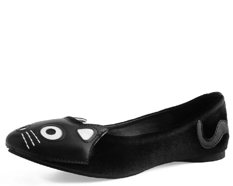Edgy Fashion Deals Black Velvet Kitty Flat *ALL ITEMS FINAL SALE/NON-RETURNABLE*