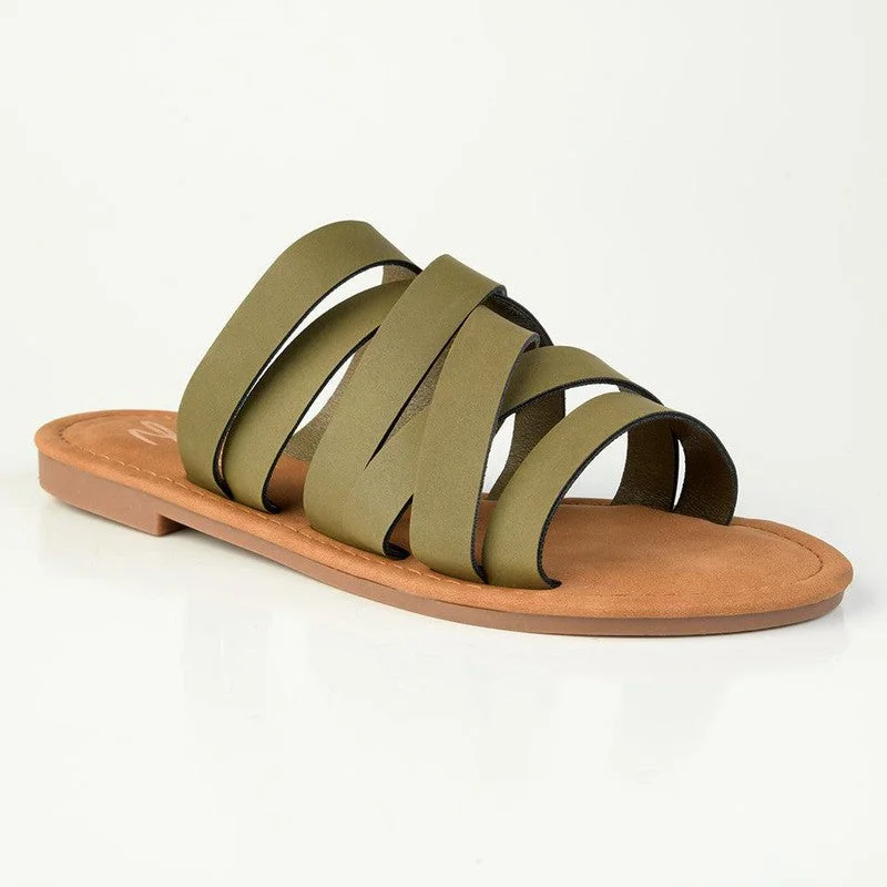 Chic Breathable Shoes Bucci ladies Flat Push In Sandal - Olive