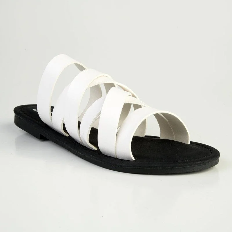 Urban Fashion Footwear Bucci ladies Flat Push In Sandal - White
