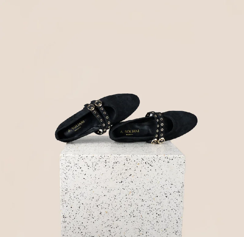Stylish Walking Shoes Como 2 Buckle - Black Suede