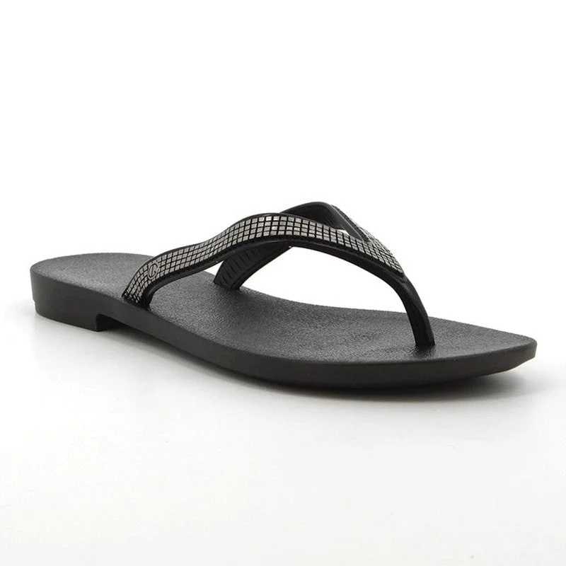 Comfortable Formal Shoes Grendha Nene Glitter Slip On Thong Sandals - Black