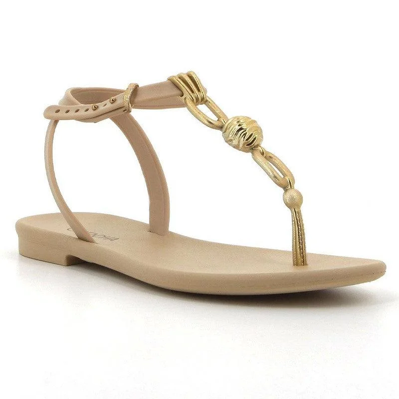 Day To Night Styles Grendha Slingback Sandals with Trim - Beige/Gold