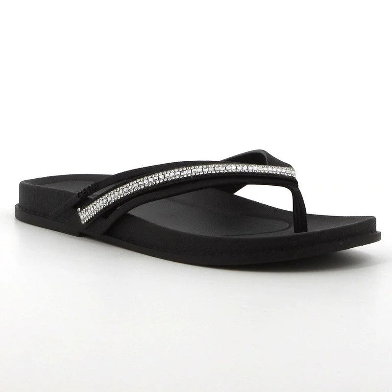 Comfortable Stylish Shoes Grendha Thong Glitter Trim  Sandal- Black
