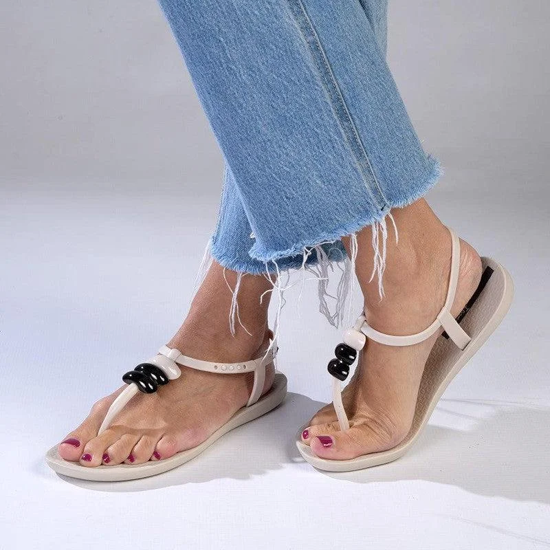 Women's Fluffy Indoor Shoes Ipanema Rumi Ladies Thong Sandals - Beige/Grey