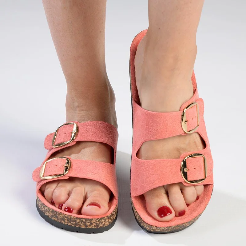 Style Redefined Madison 2 Buckle Comfort BF Sandals - Coral