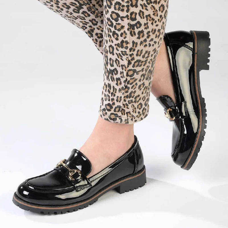 Travel-Friendly Footwear Promotion Madison Bentley 1 Trim Cleated Ladies Slip On Loafers - Black