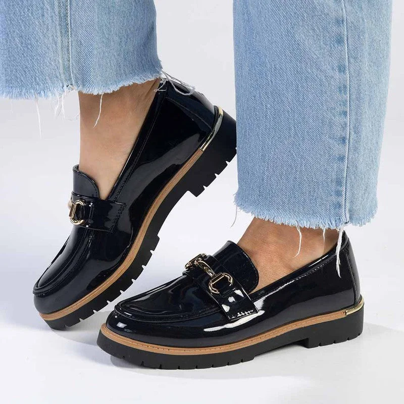 Must-Have Shoe Styles Madison Bentley Trim Cleated Ladies Slip On Loafers - Navy