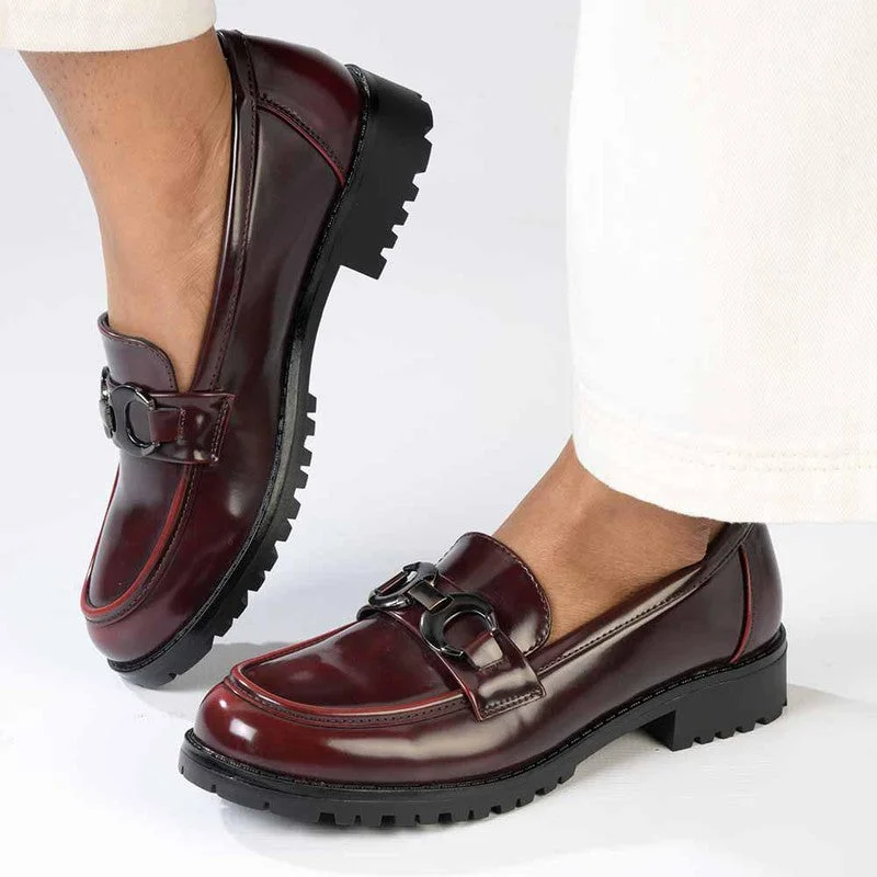 Comfortable Women's Shoes Madison Birdie Trim Loafers - Burgundy
