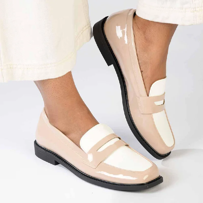 Stylish Deals Madison Bliss 2 Tone Slip On Loafers - Nude / White