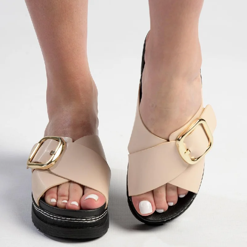 Mega Sale Madison Janiel Cross Over Mule - Nude