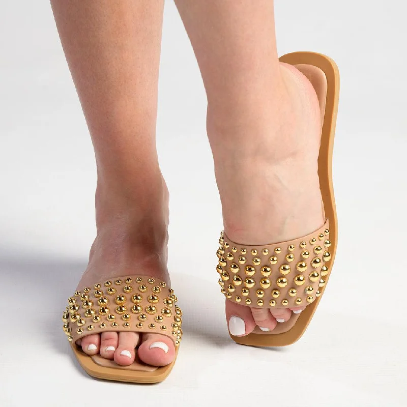 High-Quality Casual Shoes Madison Janine Studded Push In Mule - Nude