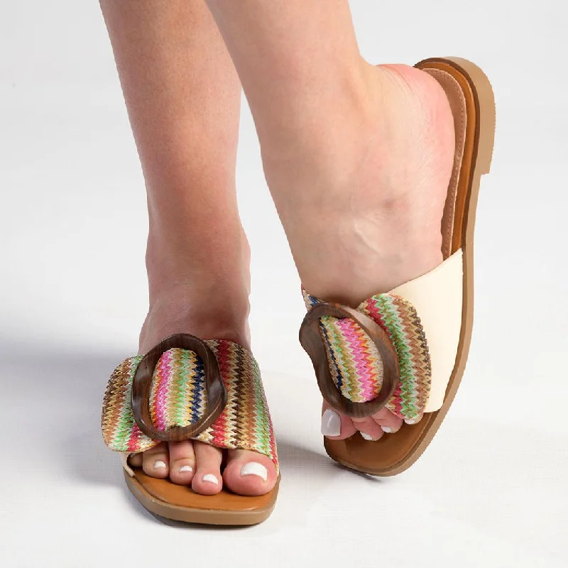Comfortable Casual Shoes Madison Janvee Buckle Trim Push In Mule - Nude / Multi
