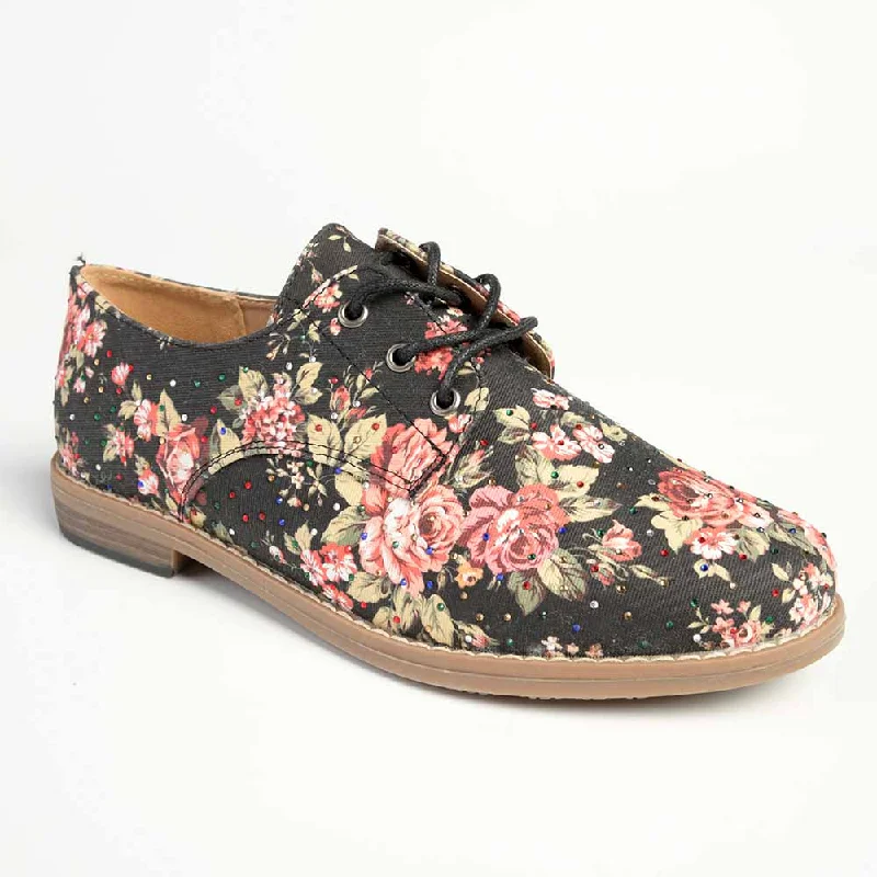 Comfortable Stretch Shoes Promotion Soft Style by Hush Puppies Tywin Diamante Floral Shoe- Charcoal Floral