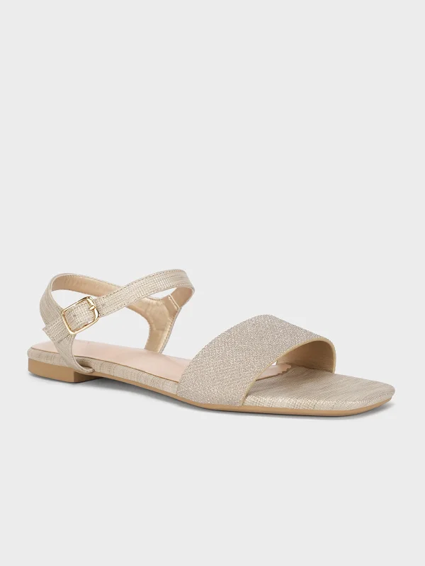 Street-Style Slip-Ons Womens "ORIOLE" Shimmer Flat Sandals